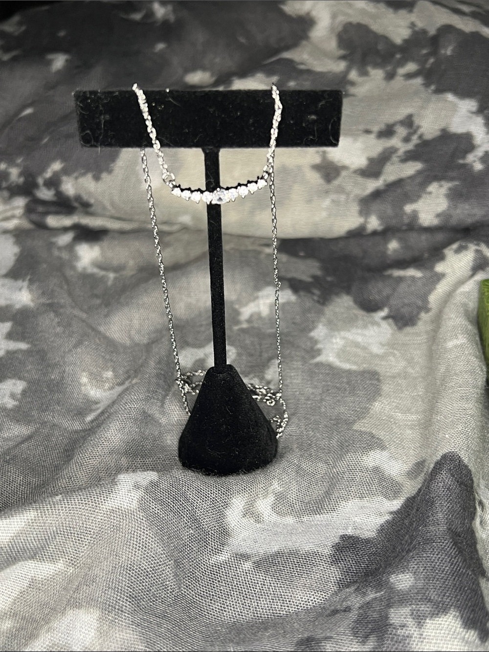 Silver CZ Curved Bar Necklace - Women Jewelry